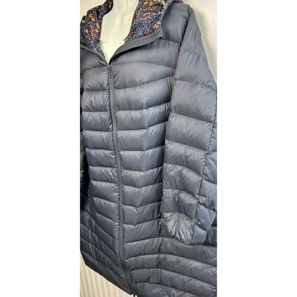 Lands' End Womens Down Coat 2XL Blue Navy Puffer Long Nylon Hood Winter Packable - Picture 2 of 7